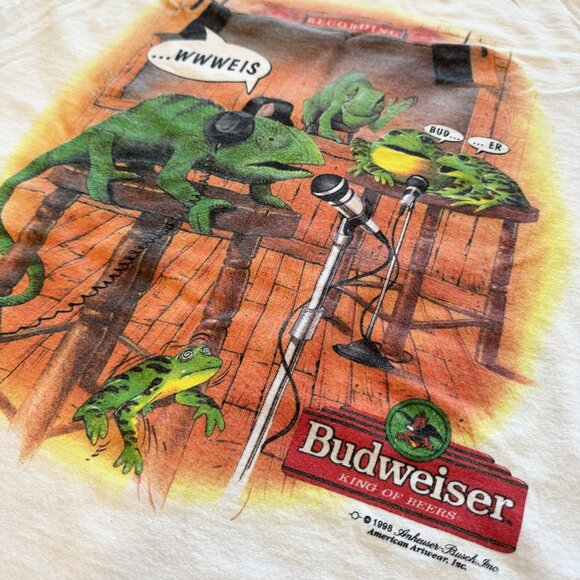 Vintage 90's Budweiser 1998 Frog King of Beers Promo Funny Size XL White Tee - Picture 1 of 6